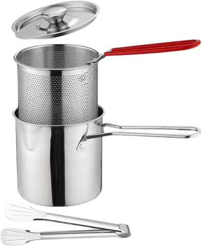 1 Set Stainless Steel Stock Fry Pot with Strainer Basket
