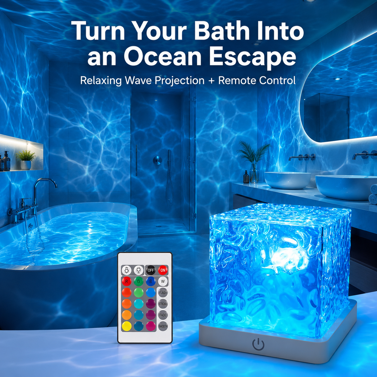 🔥 RGB Water Ripple Cube Lamp – Remote-Controlled Ocean Wave Ambient Light