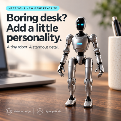 🤖✨ Mini Silver Robot Figure – Poseable Sci-Fi Collectible with Glowing Blue LED Eyes & Chest Light | Futuristic Desk Decor & Gift 🎁