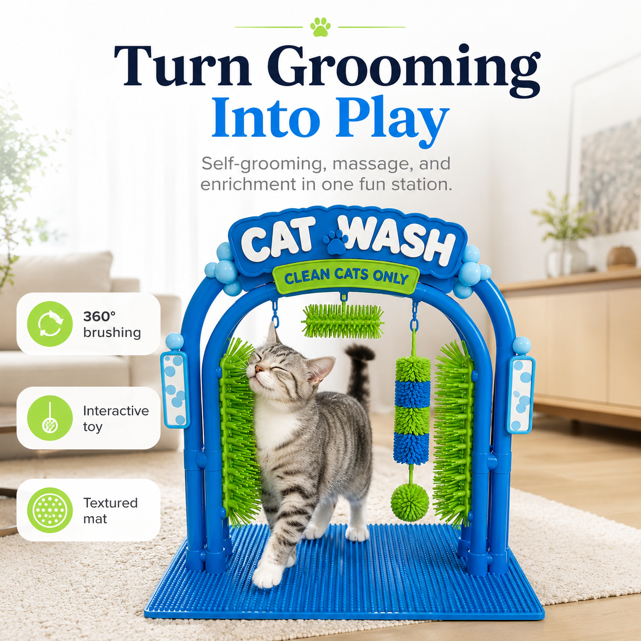 🐱 Interactive Cat Self-Grooming Arch – Multi-Angle Massage Brush & Play Station
