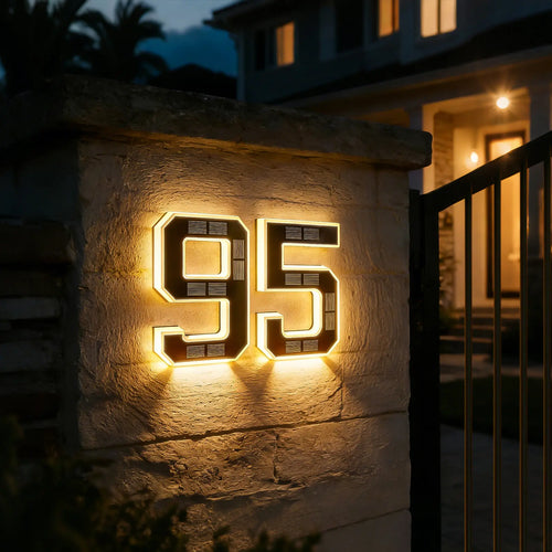 ISUNMEA 9 Inch Solar Lighted House Numbers for Outside, Light Up Waterproof LED Address Numbers Signs