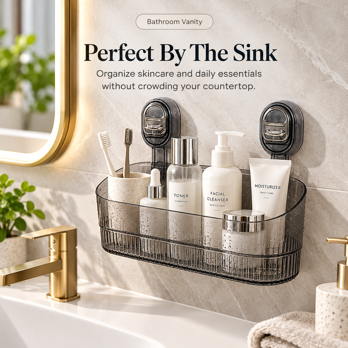 🚿✨ No-Drill Suction Cup Organizer Basket 🧴💧 Wall-Mounted Bathroom & Kitchen Storage Rack 🏡🫧 Space-Saving Shower Shelf for Everyday Essentials 🌟