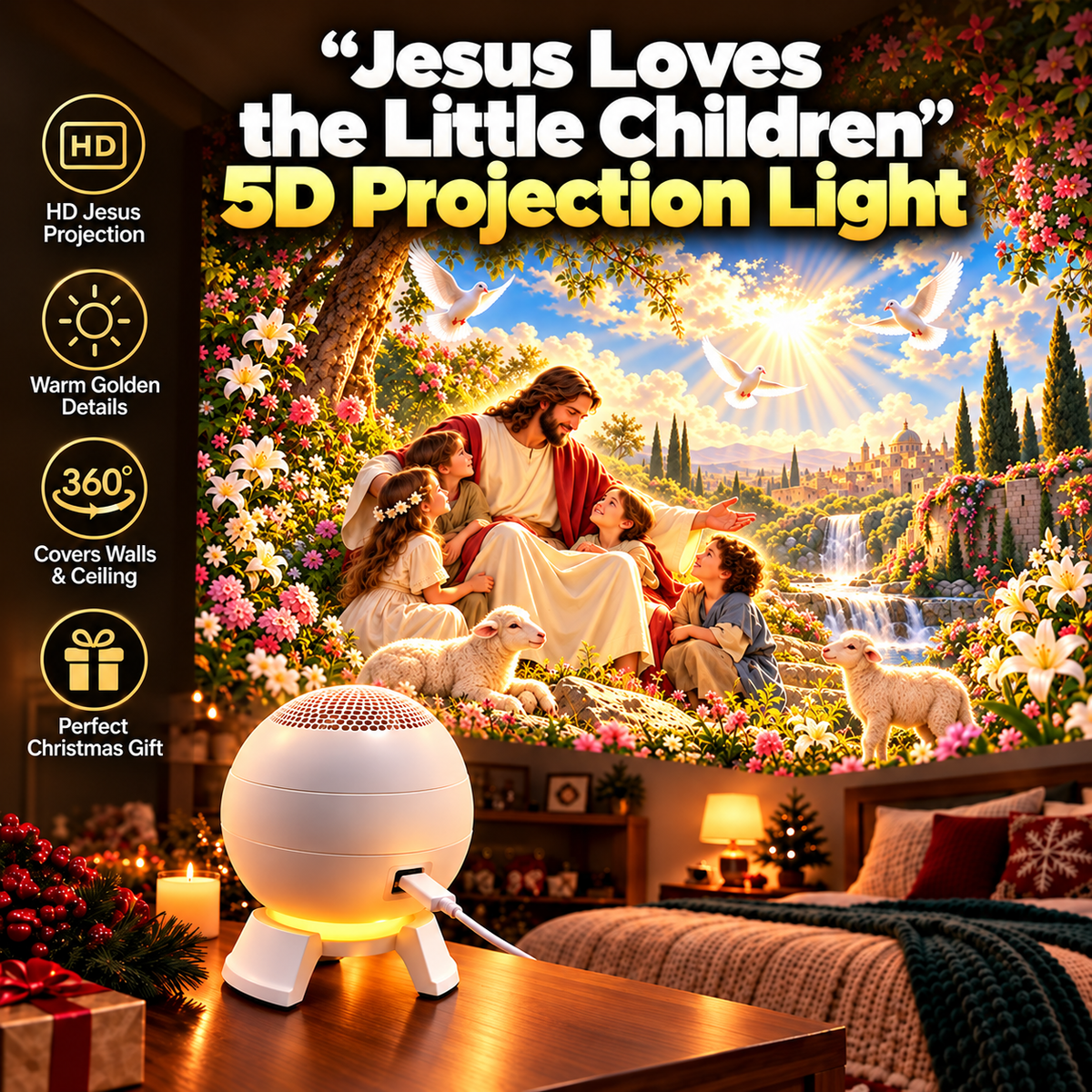 ✝️ Jesus Loves the Little Children 5D Projection Light – Faith-Inspired Wall & Ceiling Decor