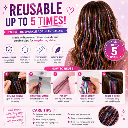 ✨Clip-In Hair Tinsel Extensions – Sparkling Fairy Hair Clips