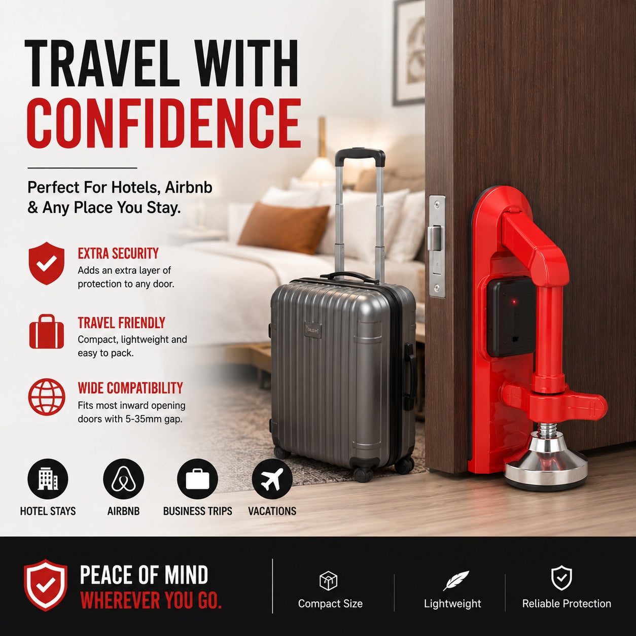 Portable Door Lock Alarm – Travel & Home Security Door Stopper