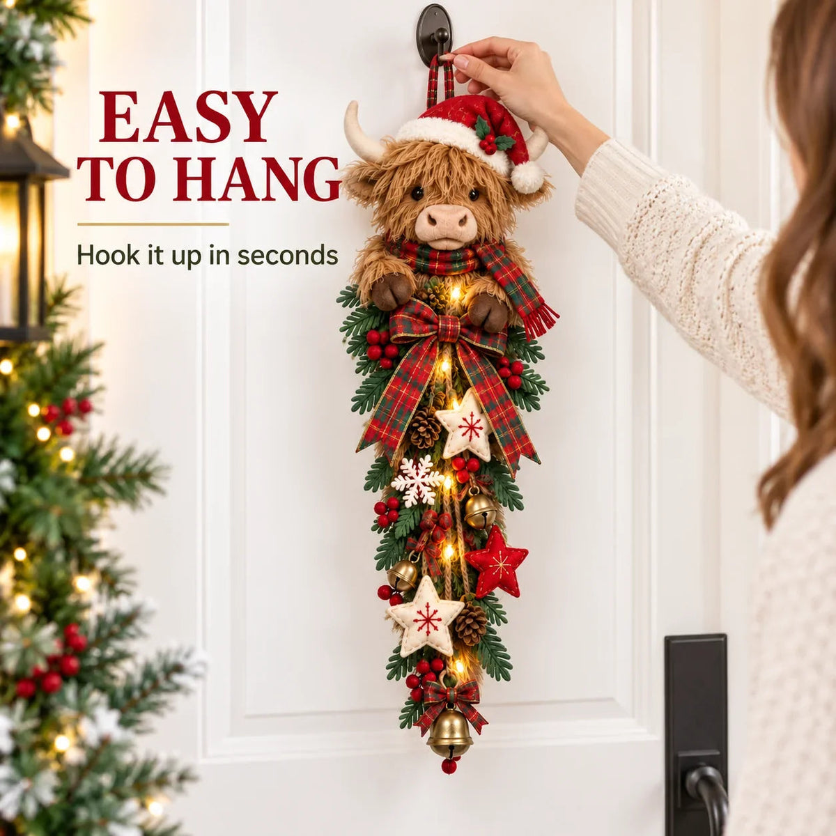 Lighted Highland Cow Christmas Door Swag - product image 9