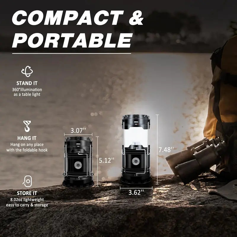 🔦 Solar Camping Lantern | Rechargeable LED Emergency Light with Flashlight & Power Bank