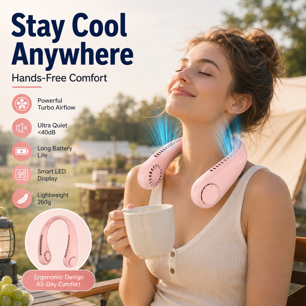 ❄️ Bladeless Neck Fan – Hands-Free Turbo Cooling with LED Display