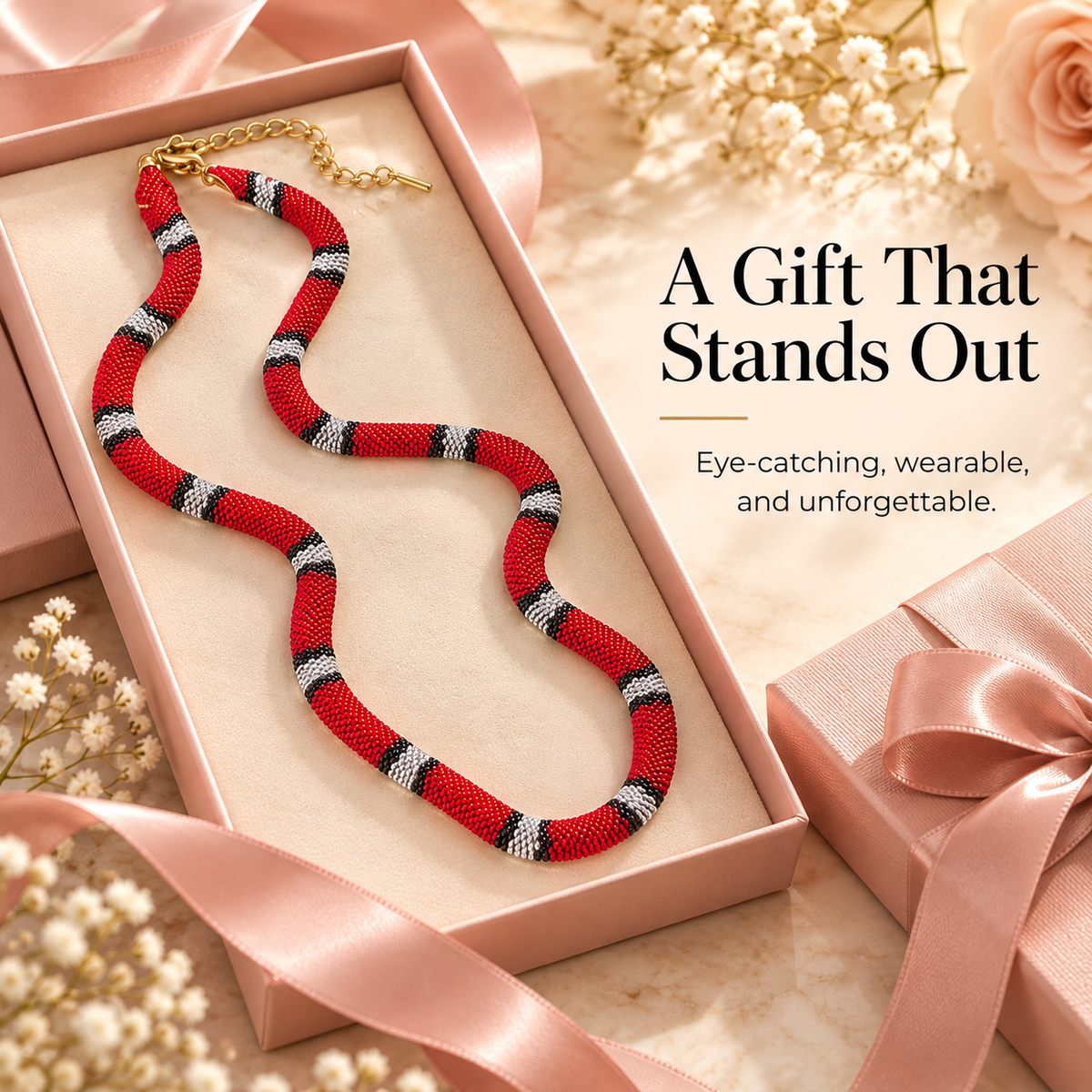 🐍❤️✨ Bold Red & Black Snake Statement Necklace 🖤🤍🔥 Unique Woven Snake-Style Choker Jewelry 💎🌹 Edgy Gothic Fashion Accessory ✨🎁
