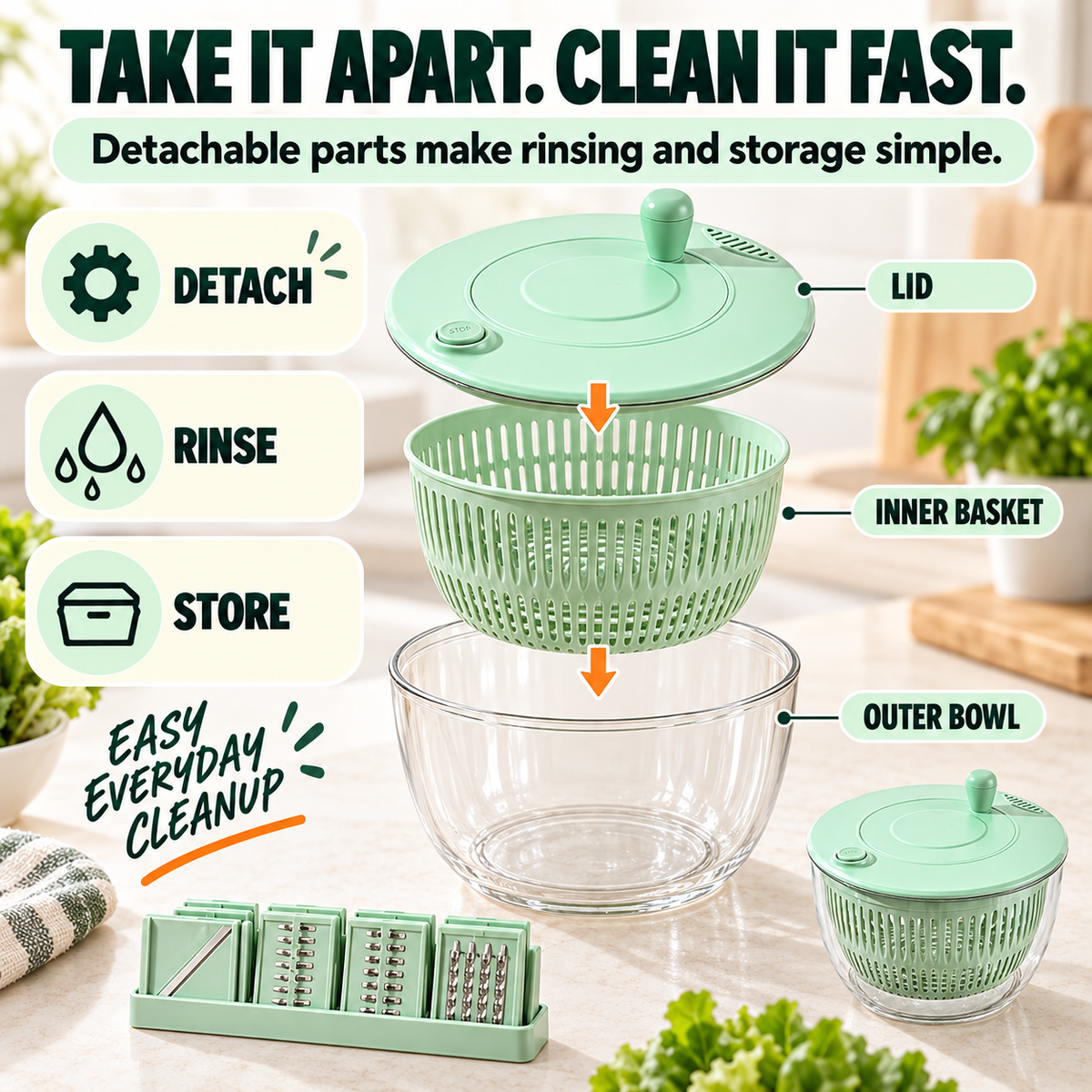 🌀8-in-1 Manual Vegetable Slicer & Salad Spinner – 6-Blade Kitchen Prep Set🥗