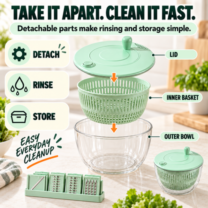 🌀8-in-1 Manual Vegetable Slicer & Salad Spinner – 6-Blade Kitchen Prep Set🥗