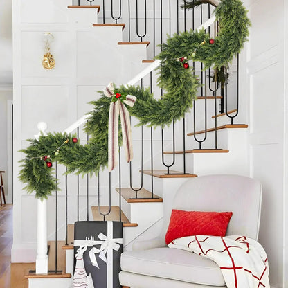 6 FT 2 Pcs Artificial Cedar Garlands, Real Touch Winter Cedar Garland, Green Artificial Greenery Pine Garland for Table, Mantle, Wall, Indoor, Outdoor Christmas Decorations