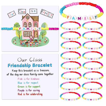 🏫 Back to School Friendship Bracelets Set🧒 -Include Our Class Is a Family Greeting Card and  Bracelet with Bags Gift