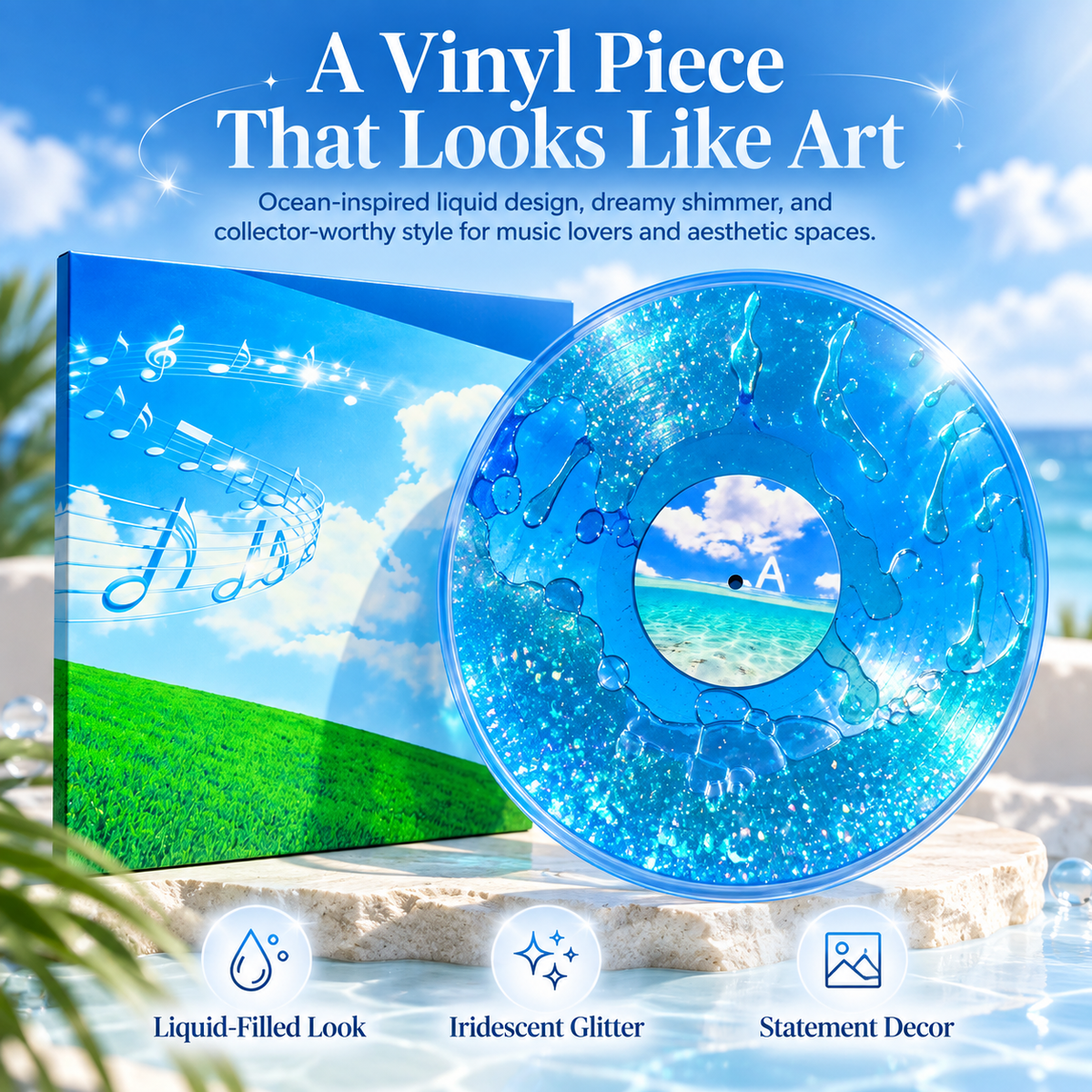 Ocean Dream translucent blue vinyl-inspired collector art disc with matching sleeve