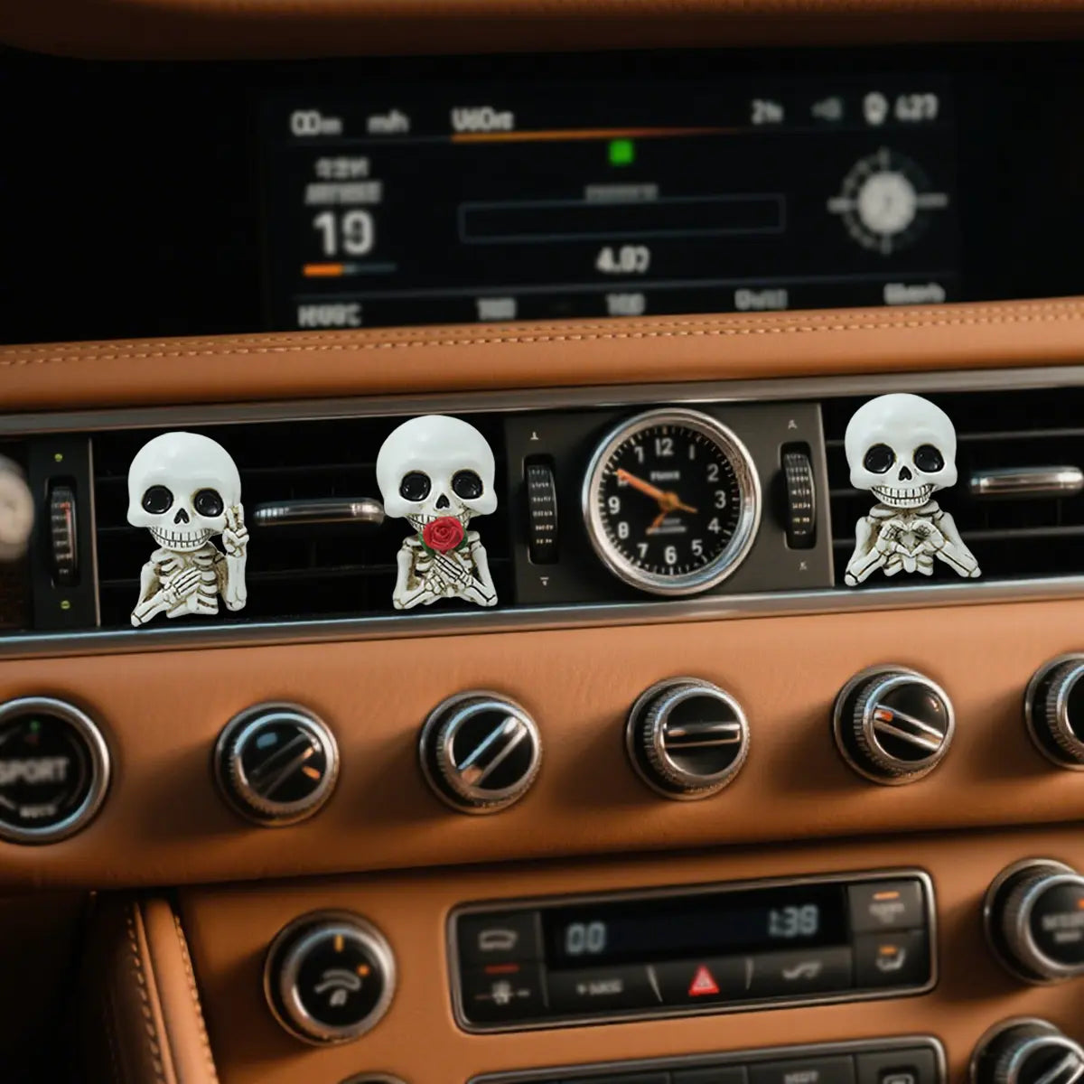 💀3-Piece Skull Car Diffuser Set – Gothic Air Vent Decor