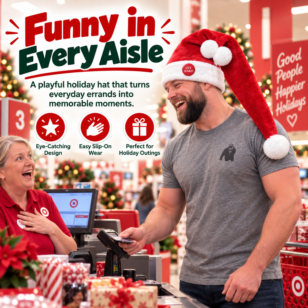 🎅 Moving Santa Hat – Funny Animated Christmas Party Hat with Swinging Tail