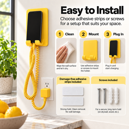 Retro Wall-Mounted Phone Perch Bundle – 6 ft+ Coiled USB-C Charging Station