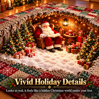 🔥🎅3D Optical Illusion Christmas Village Rug – Hidden Santa Winter Wonderland ✨