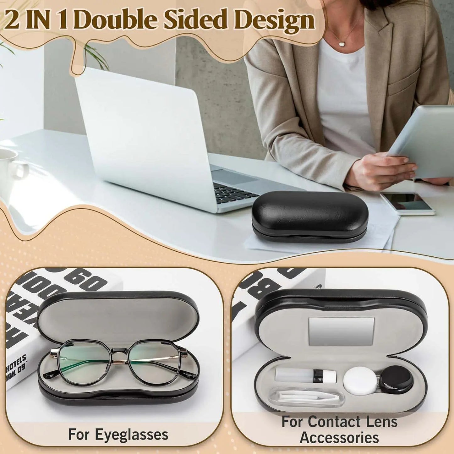 2 in 1 Portable Contact Lens and Glasses Case with Mirror