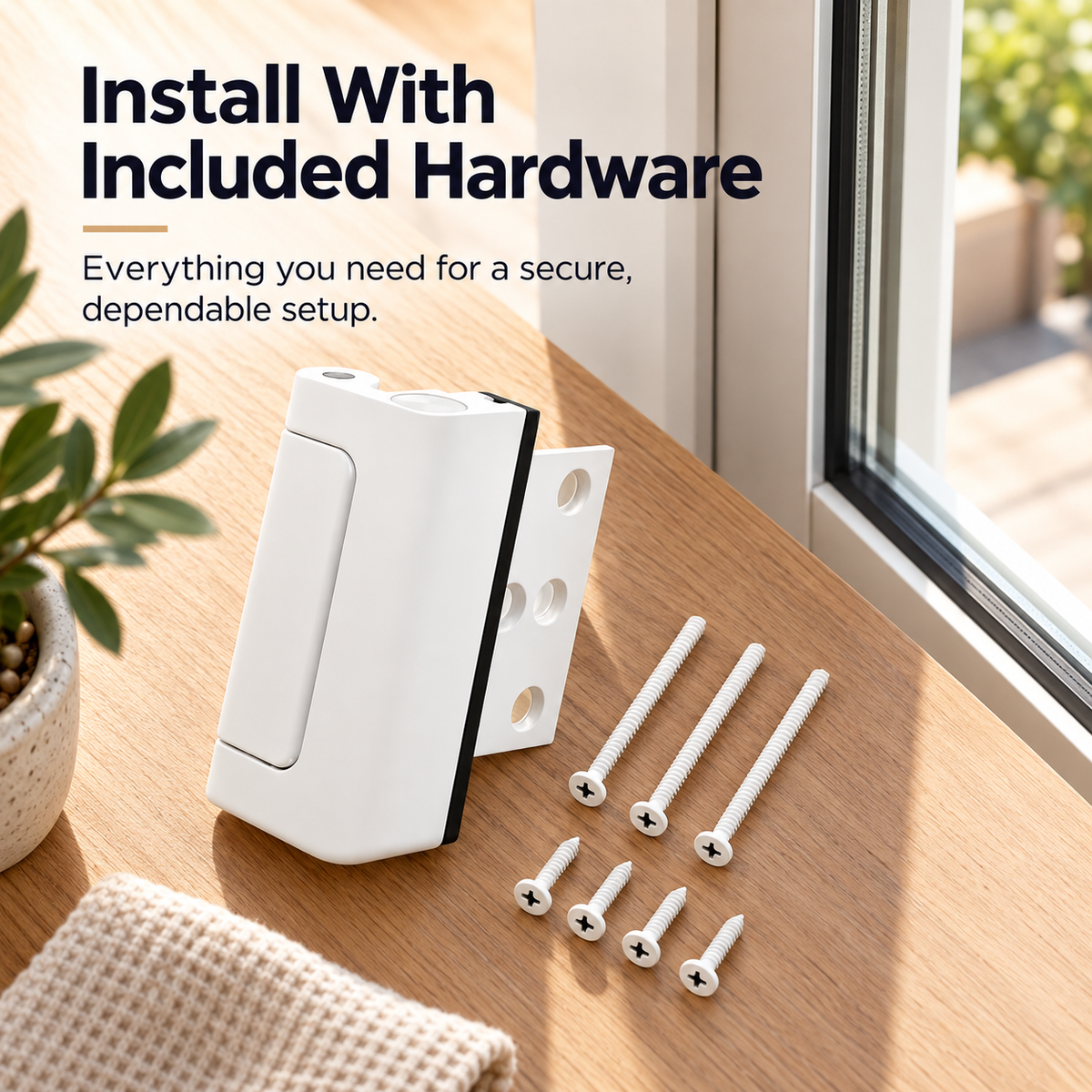 Sliding door latch with mounting plate and included screw hardware