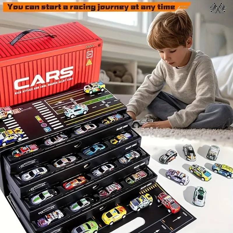 48pcs Pull-Back Toy Cars Set, Mini Alloy Racing Cars with Track Gift Box for Kids