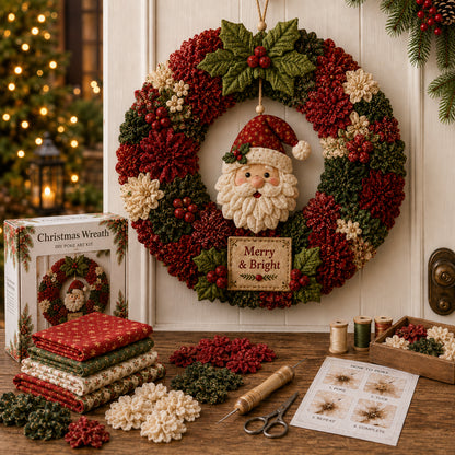 🧵🎄DIY Christmas Fabric Poke-Art Wreath Kit – Handmade Holiday Door Décor