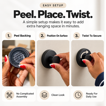 ✨🏠3-Pack No-Drill Twist-Lock Hooks – Easy Everyday Wall Organization