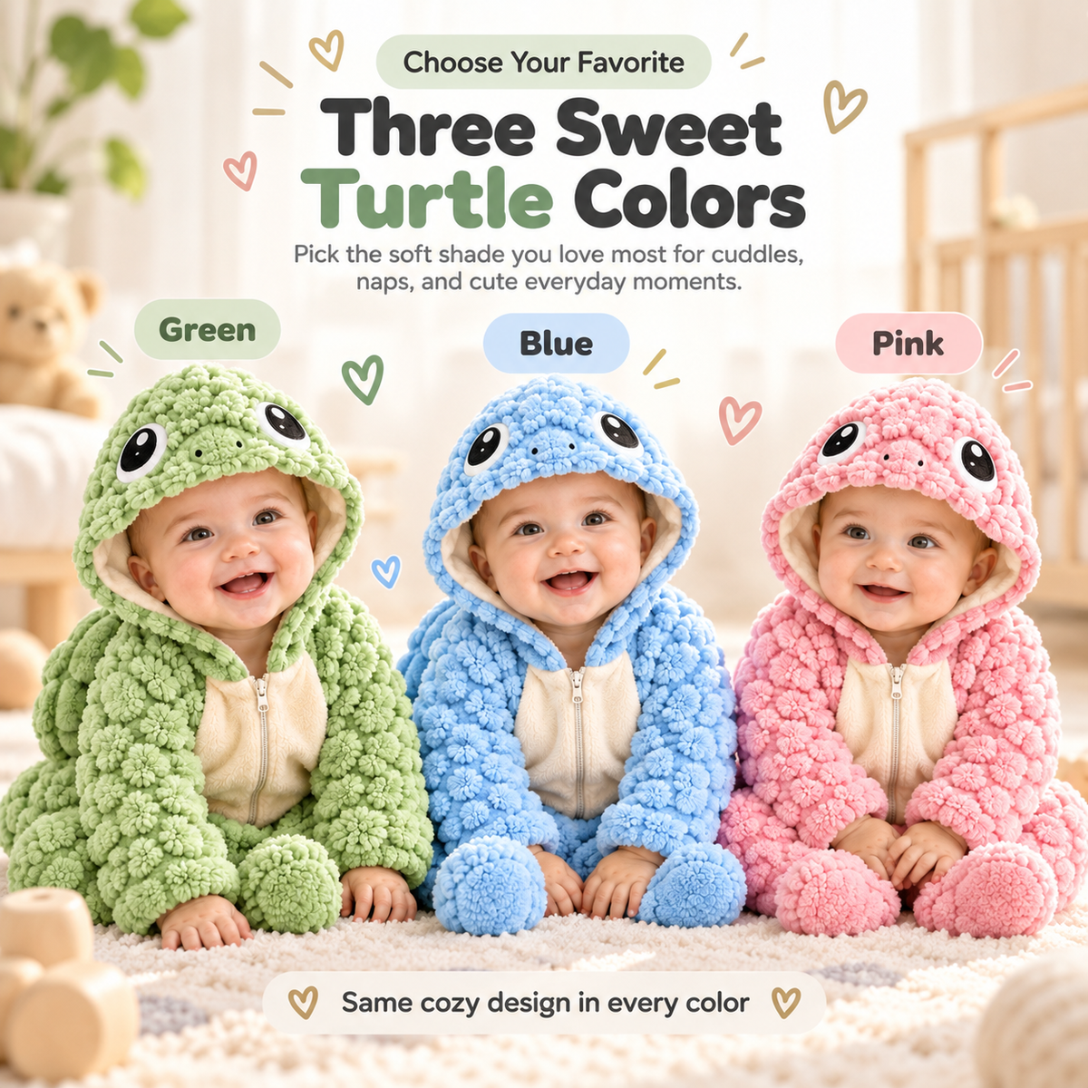 Cozy Baby Turtle Romper – Ultra-Soft Hooded Fleece Onesie with Padded Turtle Shell (0–24 Months)