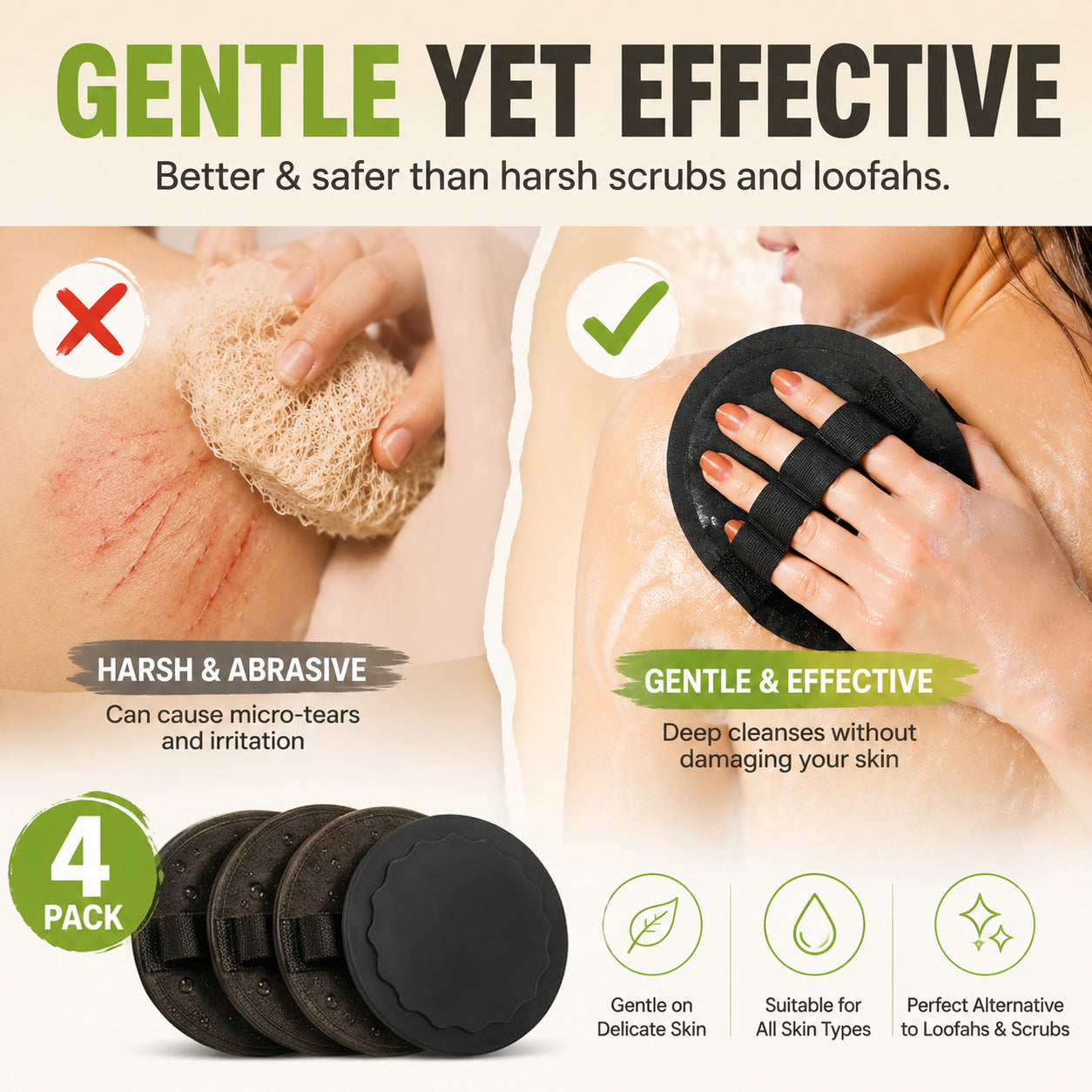Soft Rubber Shower Scrubber for Gentle Exfoliation & Deep Cleansing