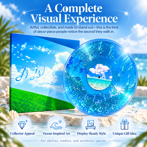 🌊Ocean Dream Liquid-Filled Vinyl Art Disc – Iridescent Glitter Collector Decor