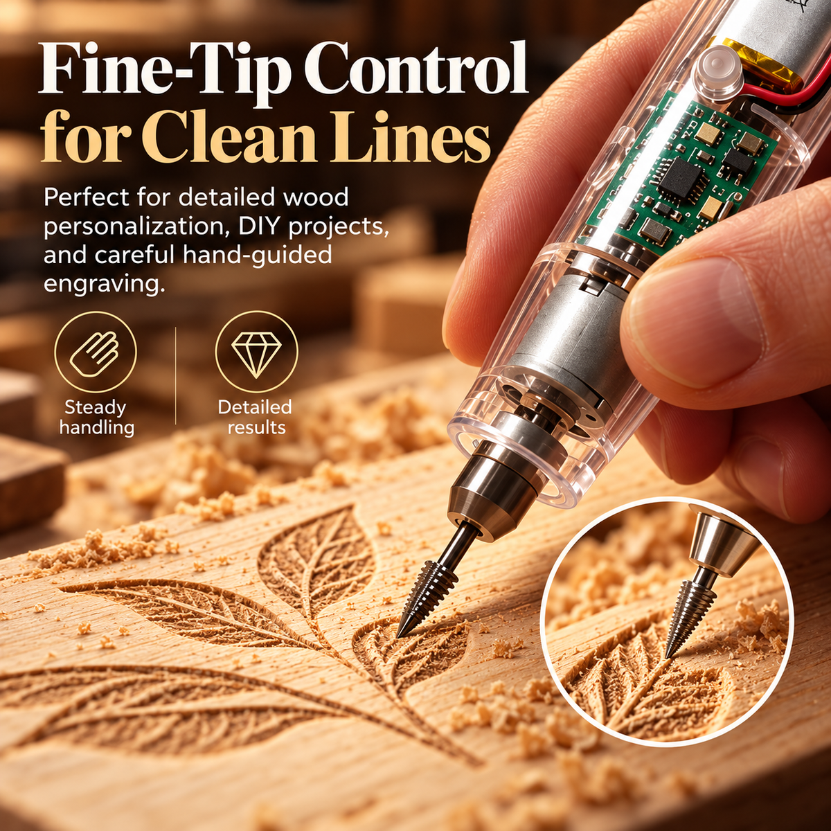 🔧Cordless Precision Wood Engraving Pen – Compact Transparent DIY Carving Tool