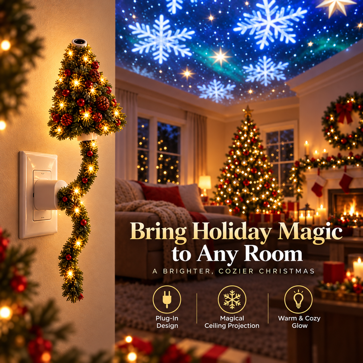🎄 Plug-In Christmas Tree Projector Night Light – Festive Ceiling & Wall Holiday Display