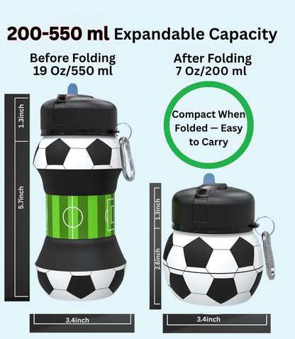 ⚽ Soccer-Shaped Collapsible Silicone Water Bottle | BPA-Free Leak-Proof Sports Cup for Kids