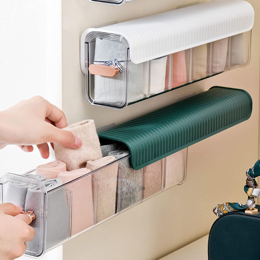 Clear Wall Mounted Organizer, Punch-Free Multi-functional Storage Box, Clear Wall Mounted Drawer Organizer