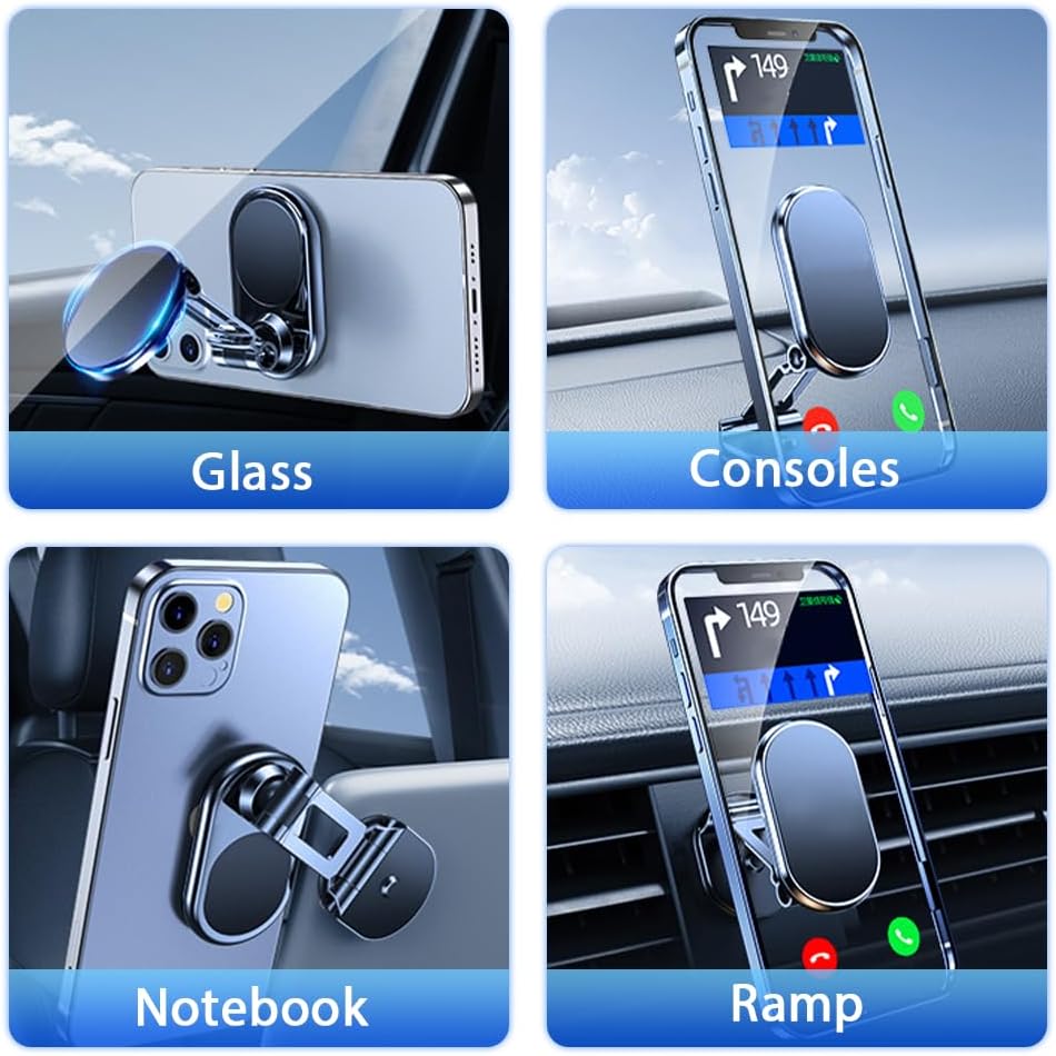 Phone holder shown on different flat mounting areas