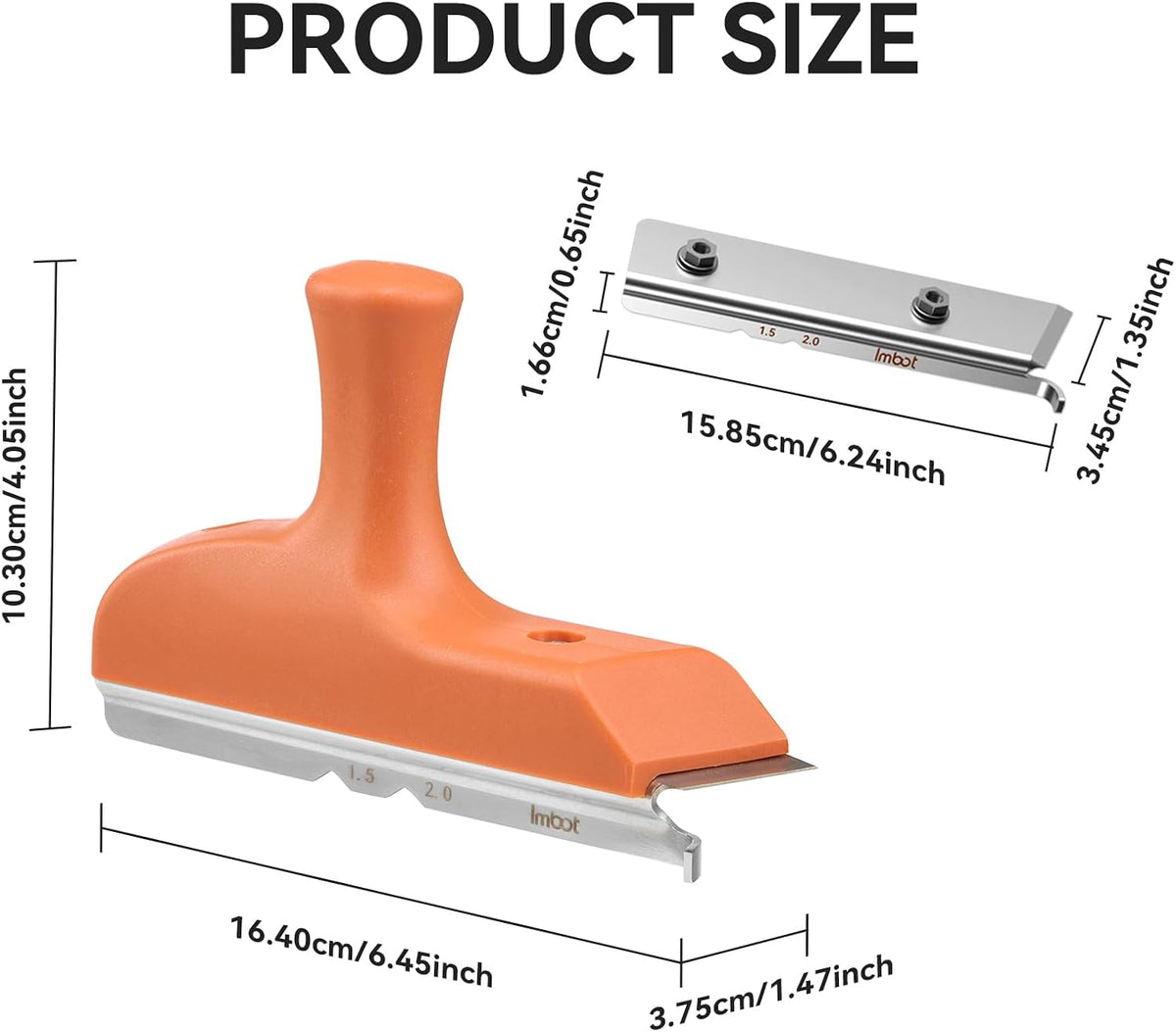 IMBOT edge banding trimmer dimension diagram showing overall tool dimensions