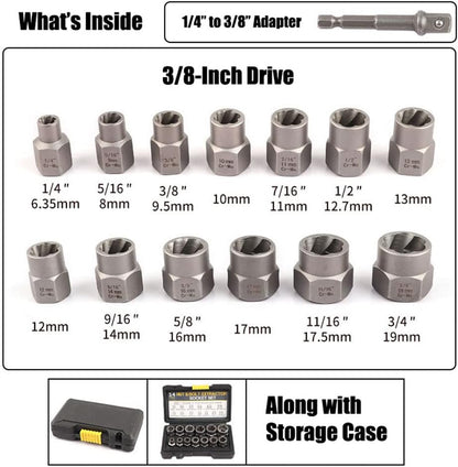 Close-up of reverse-spiral nut and bolt extractor socket