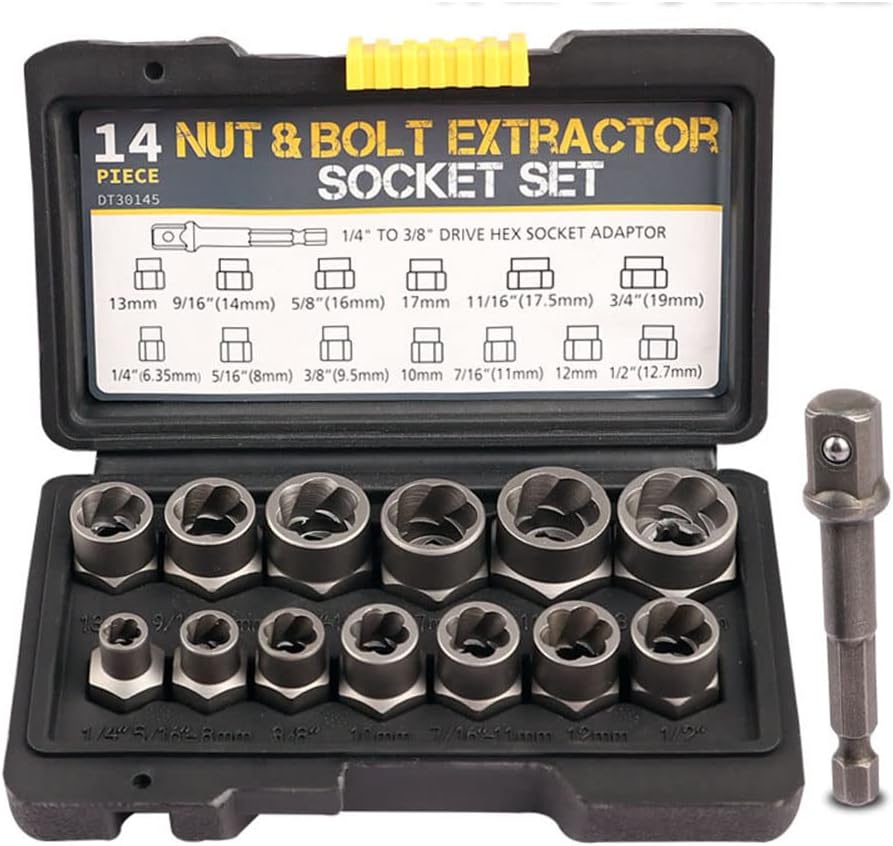 14-piece bolt and nut extractor socket set with storage case