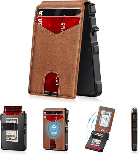 😲RFID Blocking Minimalist Pop-Up Wallet | One-Second Card Eject Design & Ultra Slim Pocket Wallet