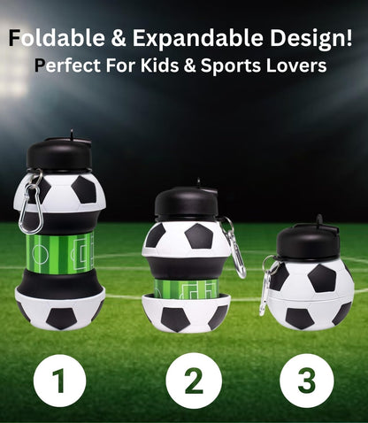 ⚽ Soccer-Shaped Collapsible Silicone Water Bottle | BPA-Free Leak-Proof Sports Cup for Kids