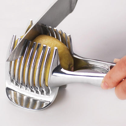 Stainless Steel Onion & Vegetable Slicing Guide – Easy-Grip Food Holder for Even Cuts