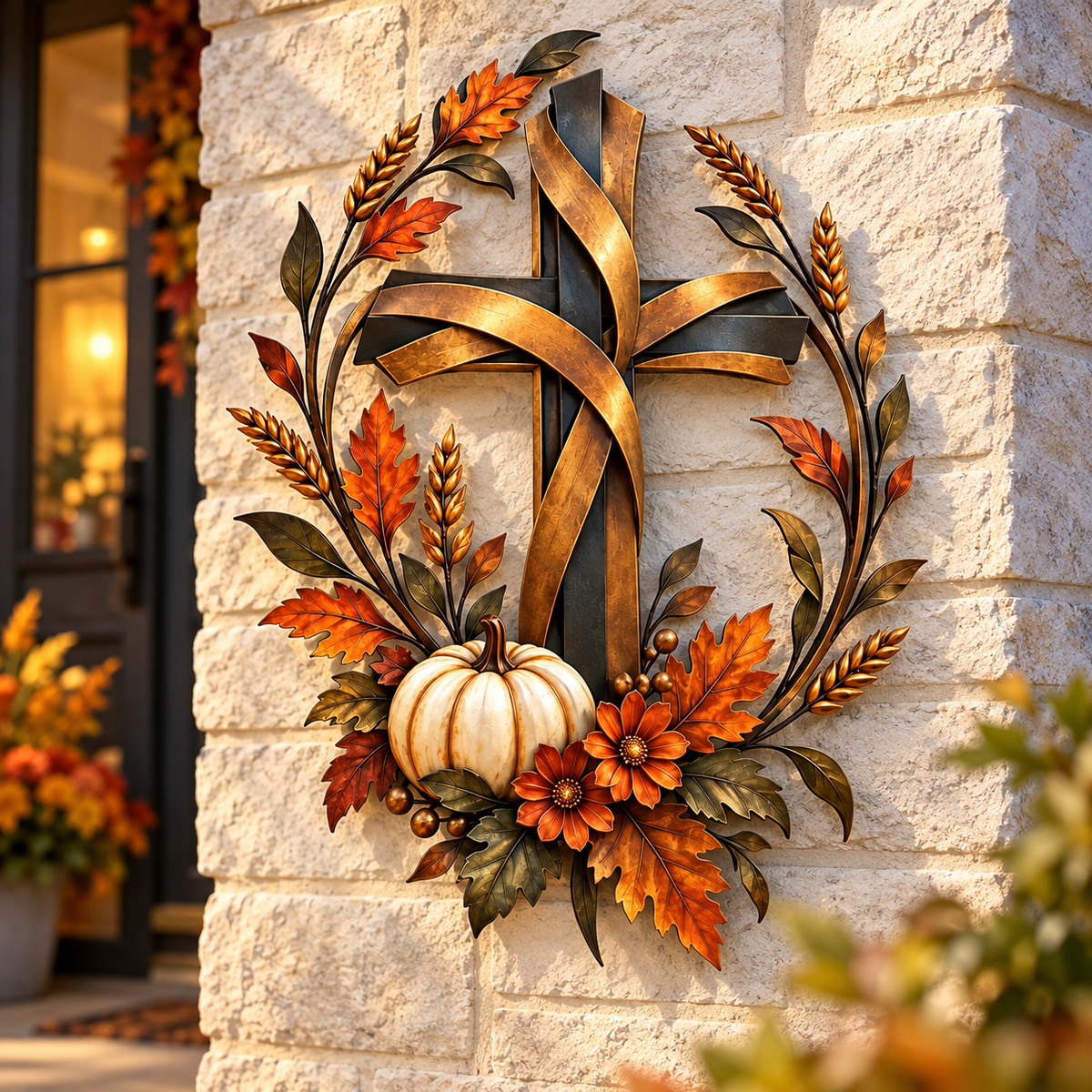 ✝️🍂 Autumn Cross & Pumpkin Metal Wall Art 🎃🌾 | Faith-Inspired Fall & Farmhouse Decor ✨🏡