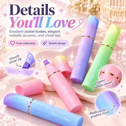 ✨🌈💖 Sparkly Pastel Highlighter Pens Set – 4-Piece Gradient Glitter Markers for Journaling, Study Notes & Planners 🖊️📚🎀💕