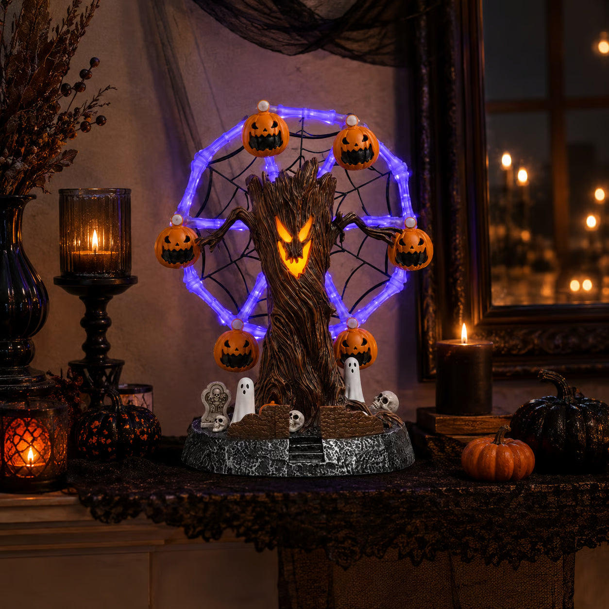 🎃 Animated Halloween Ghost Tree Ferris Wheel | Rotating Spooky Table Decor 🎡