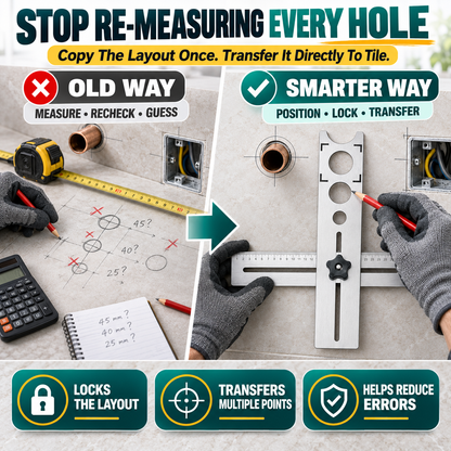 📏40CM Adjustable Stainless Steel Tile Hole Positioning Ruler📐