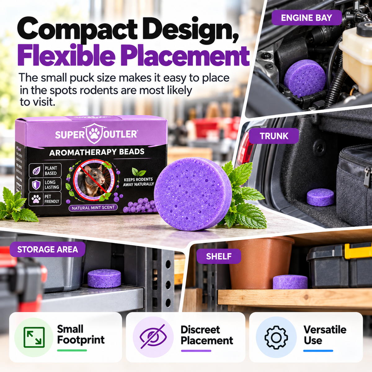 🐭🚫 Keep Mice & Rats Away! 🌿💜 Natural Peppermint Rodent Repellent Pucks 🚗🛡️ Protect Your Car Engine, Garage & Home 🏡✨ Long-Lasting Fresh Mint Scent