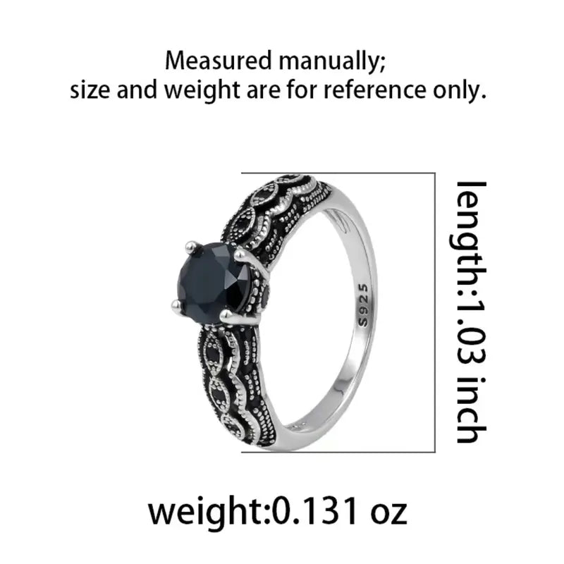 Sterling Silver Vintage Black Synthetic Obsidian Ring