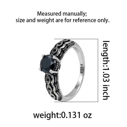 Sterling Silver Vintage Black Synthetic Obsidian Ring