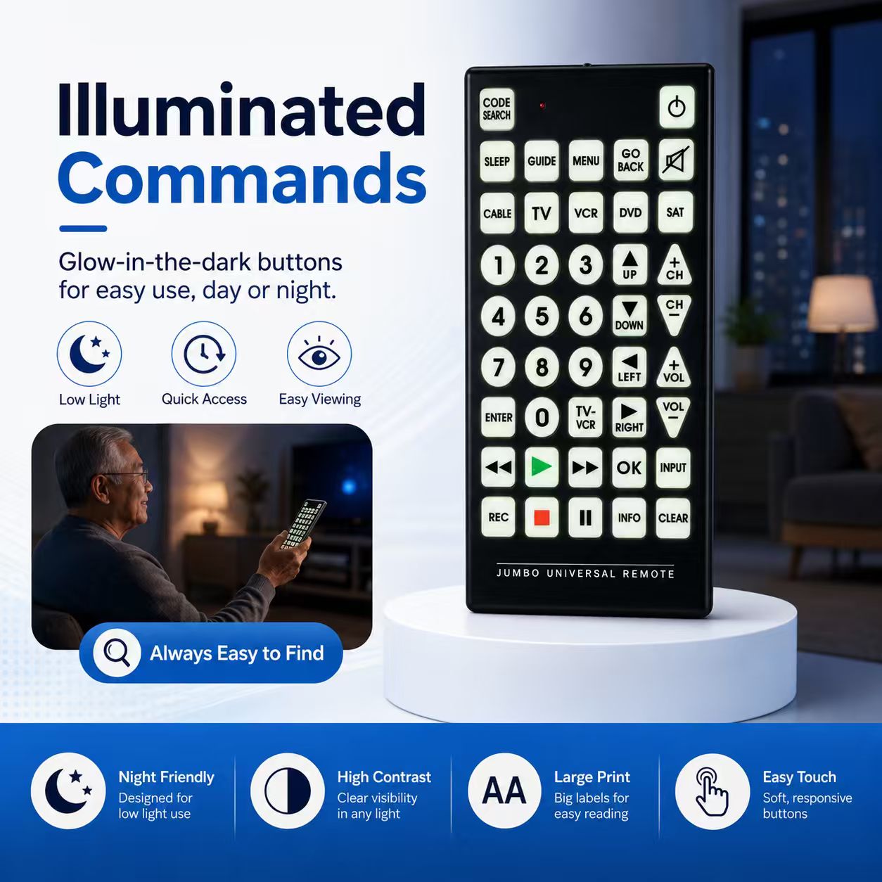 Limited Dexterity or Vision Big Button Universal Remote