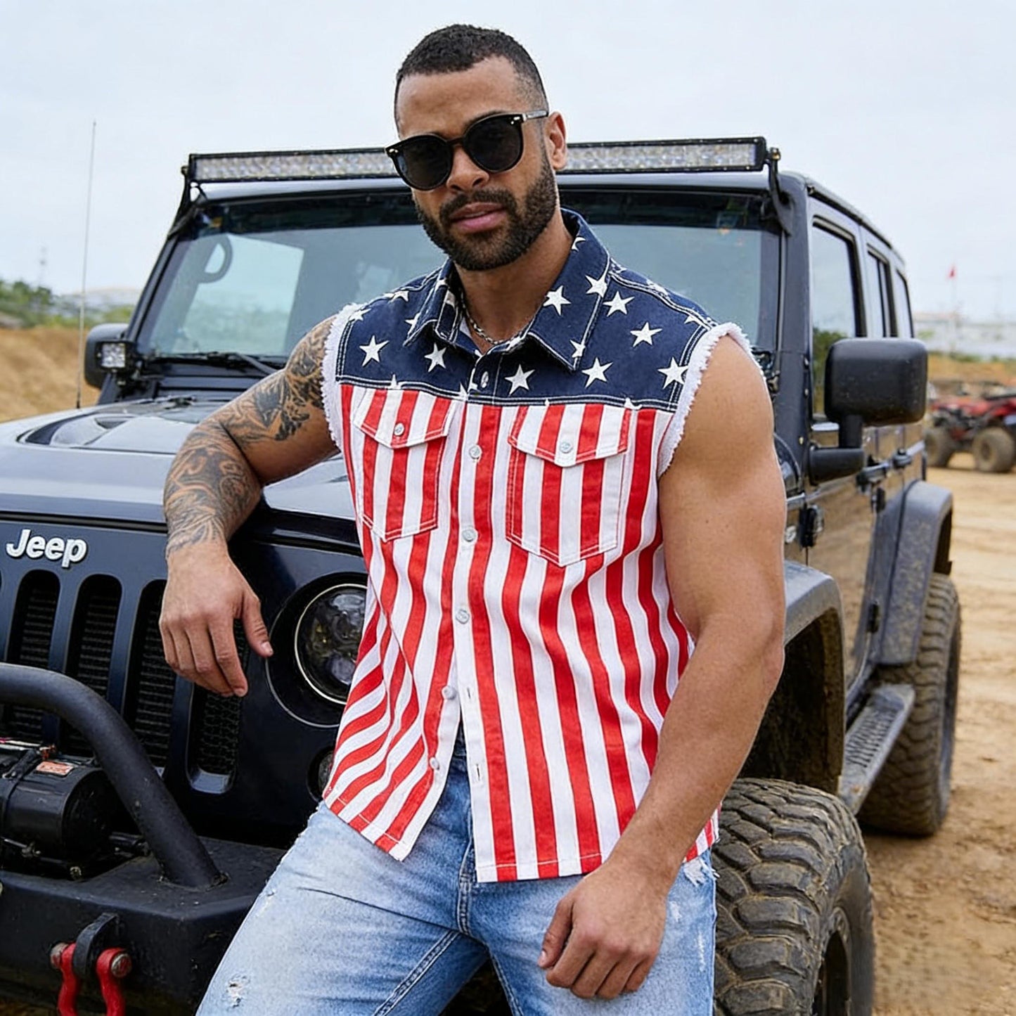Yuanbang 4th of July Men’s and Women's American Flag Denim Vest - 4th of July Patriotic Casual Sleeveless Jacket